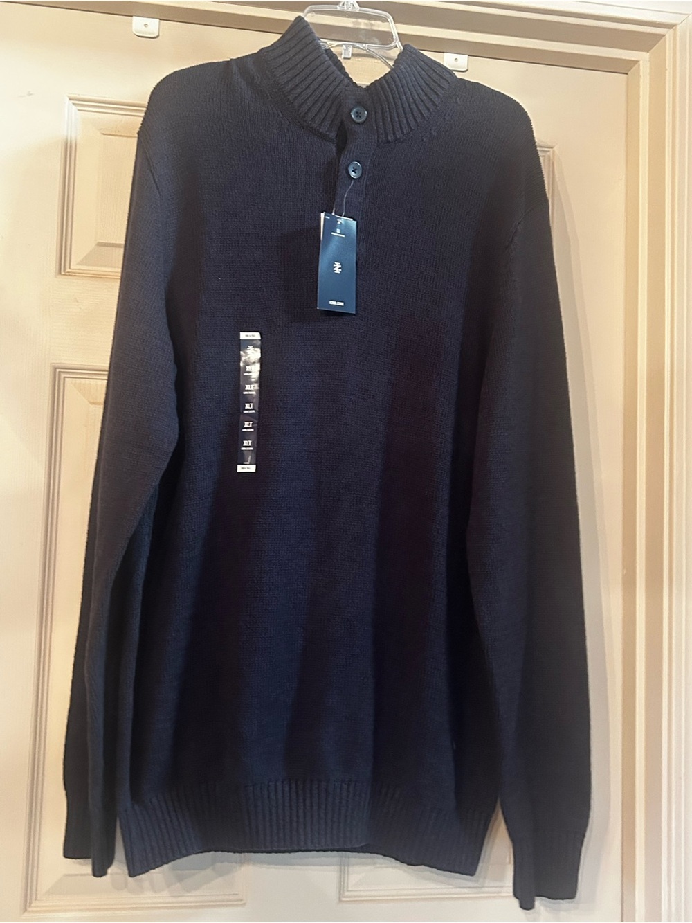 NWT Izod Men's Navy 1/4 Button Neck Thick Ribbed Collar Sweater Men’s XLT Tall